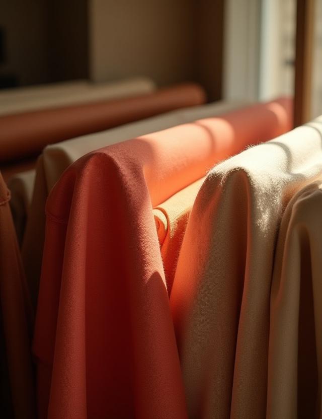 Rotoli di seta e lana italiana in un atelier di lusso